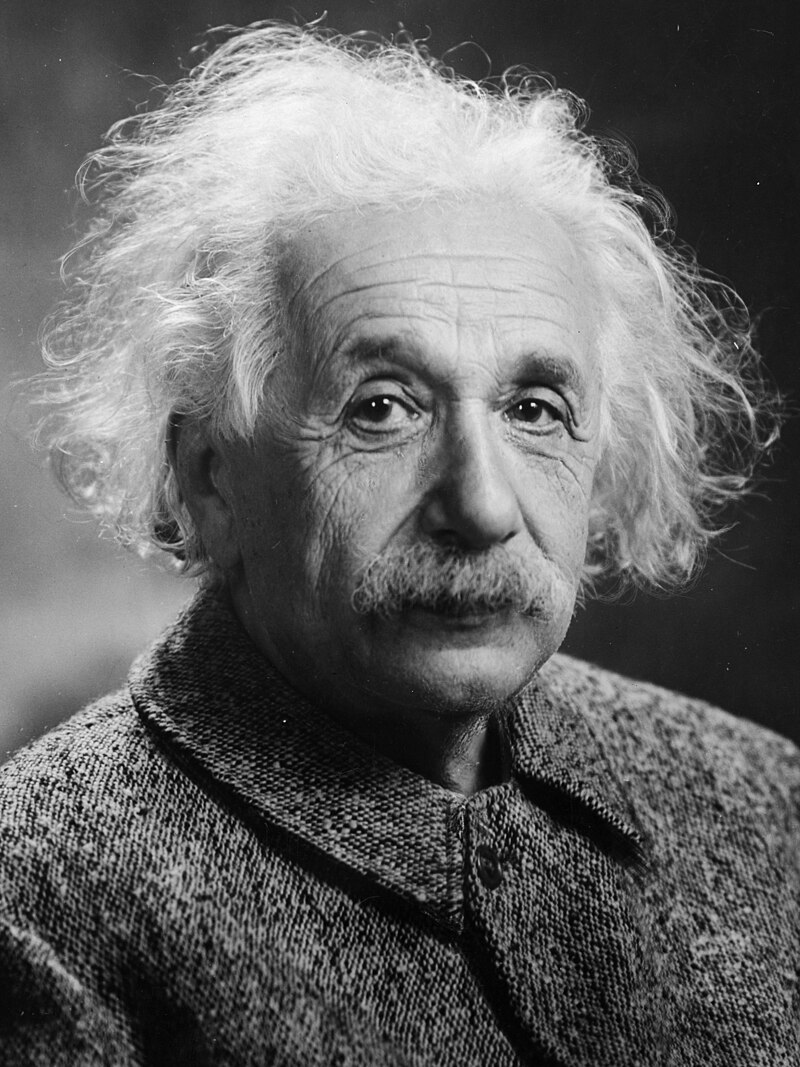 A frontal portrait of Albert Einstein from Wikimedia Commons.